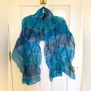Multi-Color Scarf Blue/Green/Pink/Yellow/White Waves with Decorative Knots